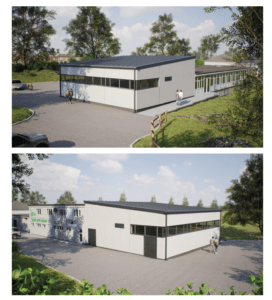 Indicative renders of the elevation at the proposed Glastonbury Community Sports and Leisure Hub – courtesy of Morgan Sindall and Expedite Design